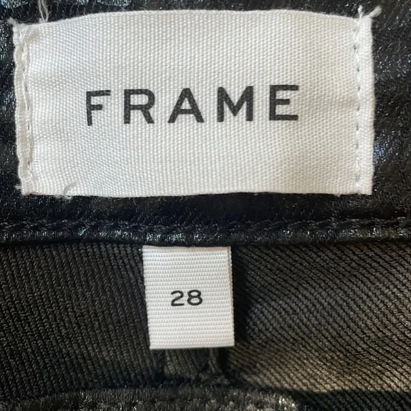 FRAME Le High Skinny Cropped Croc-effect Mid-Rise Skinny Jeans Black Size 28 - Picture 9 of 14